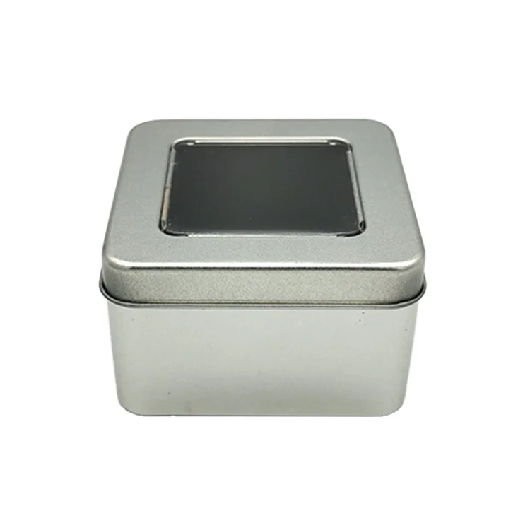 4OZ Small Candle Making Candy/Gift Storage Silver Metal Square Tin Can With Window Lids