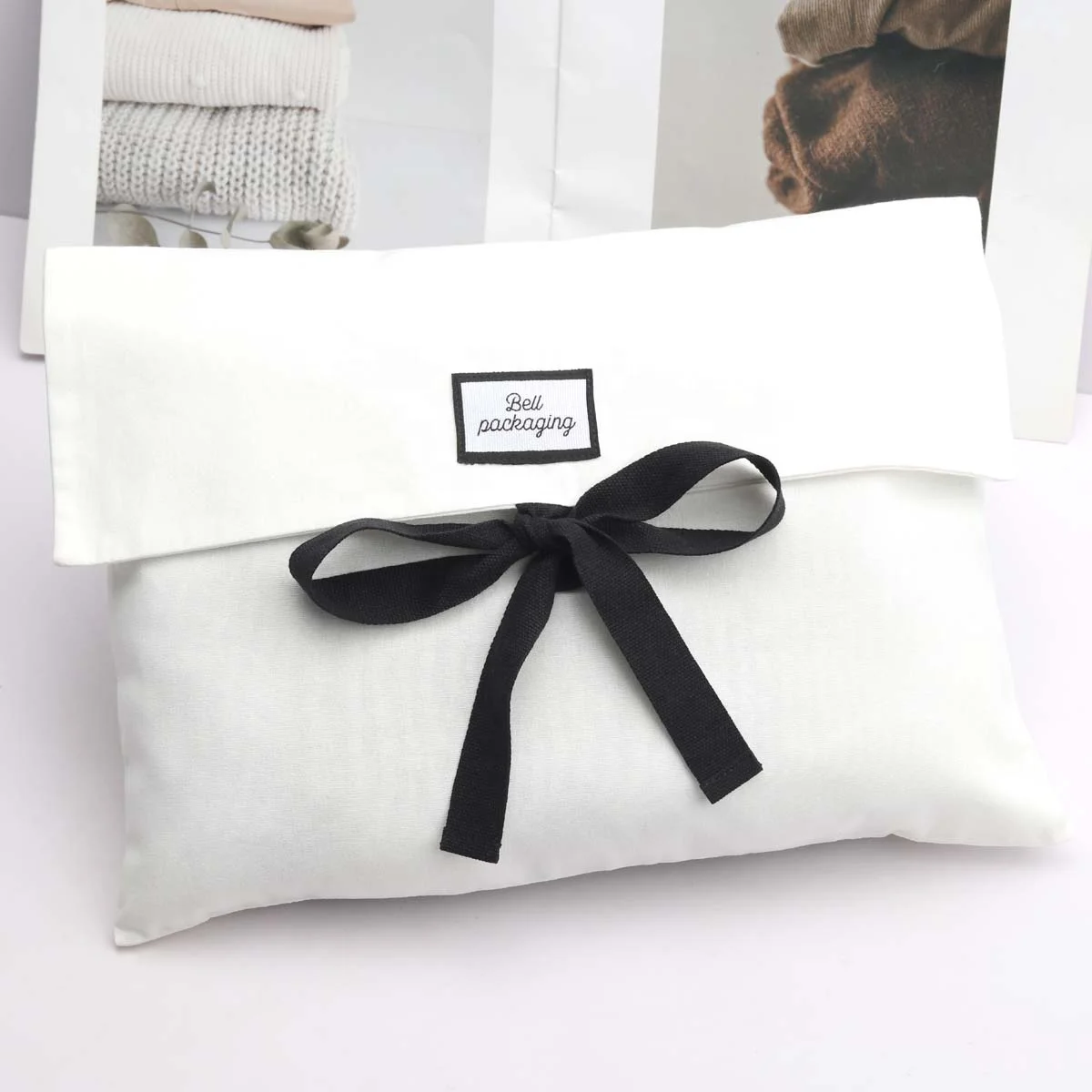 Custom Logo Labdle Cotton Canvas Envelope Packaging Bag Recyclable Handbag Clothing Dust Envelope Bag