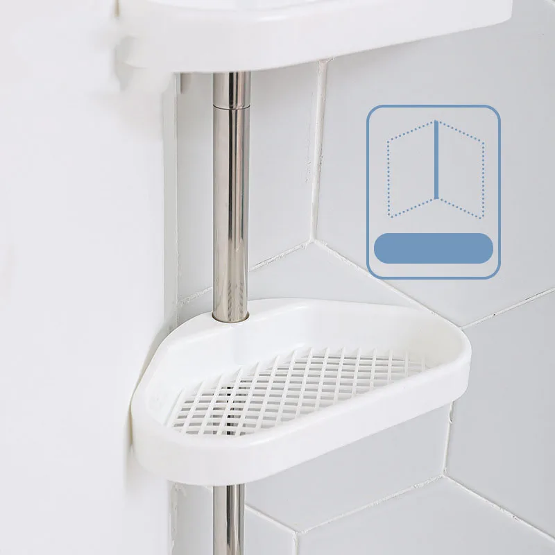 Manufacturer Cheap Adjustable 4-tier layers plastic basket Tension Rod Corner Bathroom Shelf