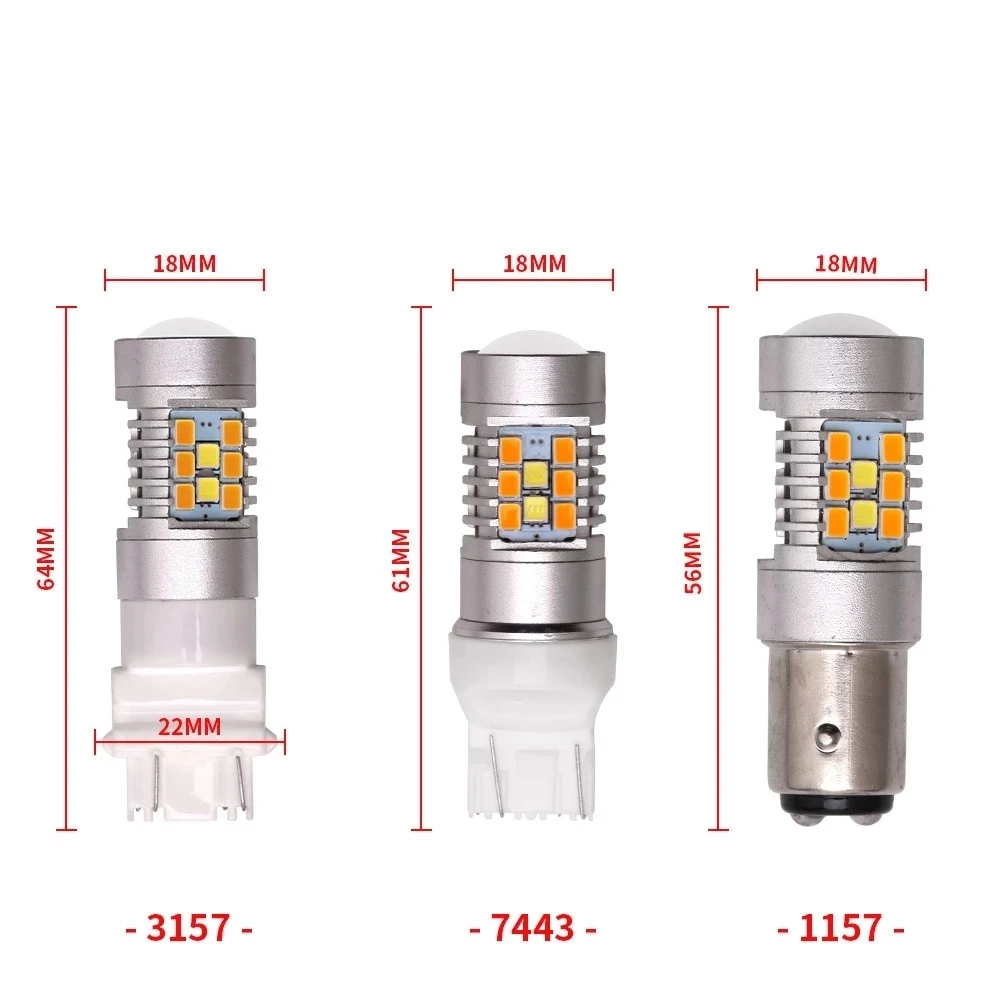 Dual Color 1157 BAY15D P21/5W Led T20 7443 W21/5W Led Bulb T25 3157 P27/7W Car DRL Turn Signal Lamp Auto Lights Bulb 12V
