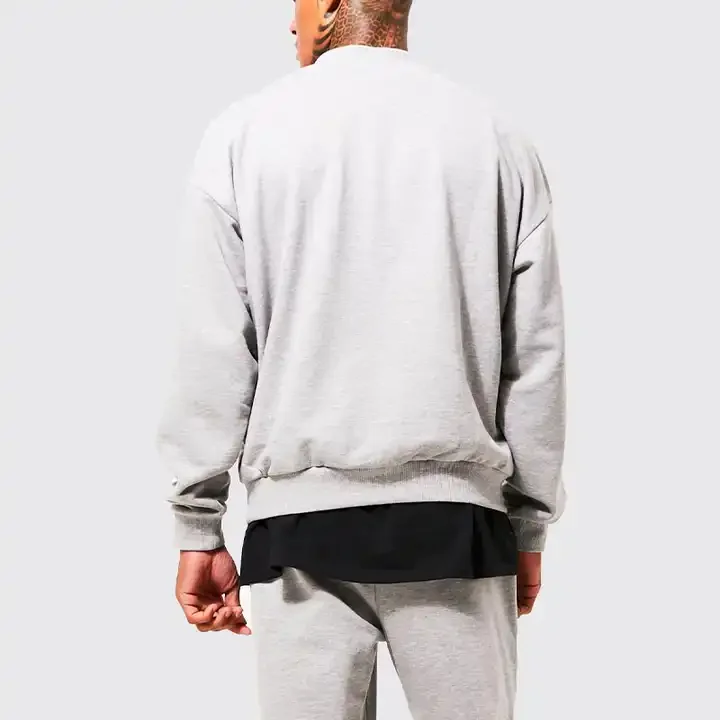 Wholesale High Quality Grey French Terry Cut And Sew Rib Hem Hoodie Drop Shoulder Design V Neck Sweatshirt For Men