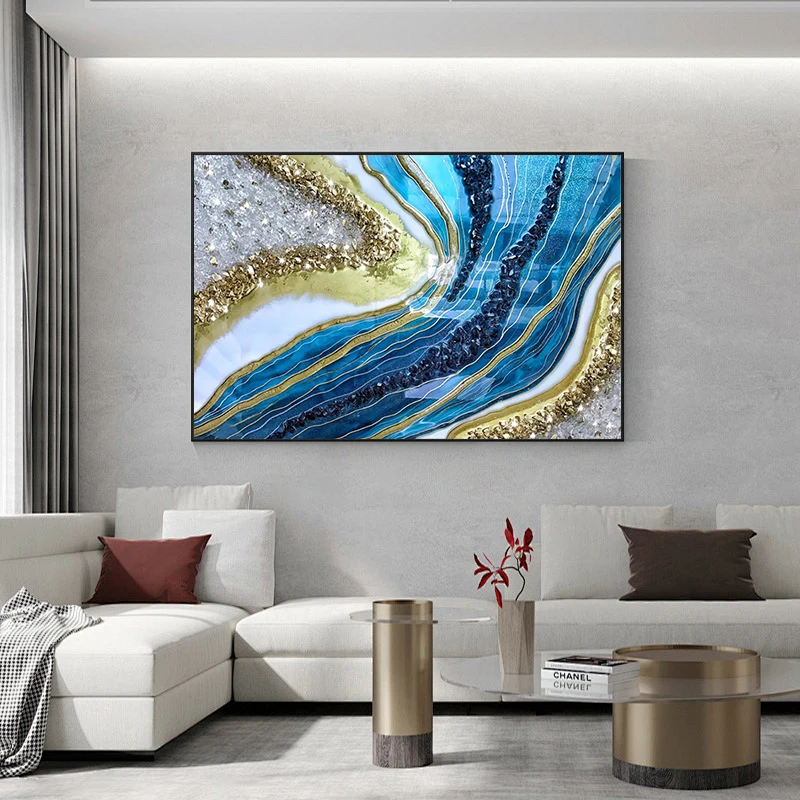 Modern Abstract Mural Poster Luxury Pink Blue Gold Crystal porcelain Wall Art Canvas Painting  Home Wall Decoration Painting