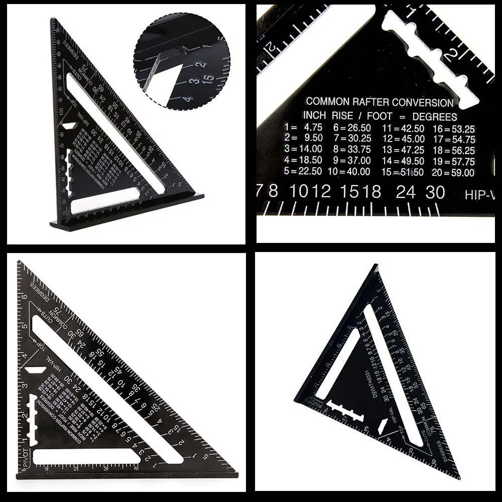 7 inch Triangular Ruler Aluminum Alloy Metric Measuring Ruler Woodworking Try Square Triangle Angle Protractor Angle Ruler