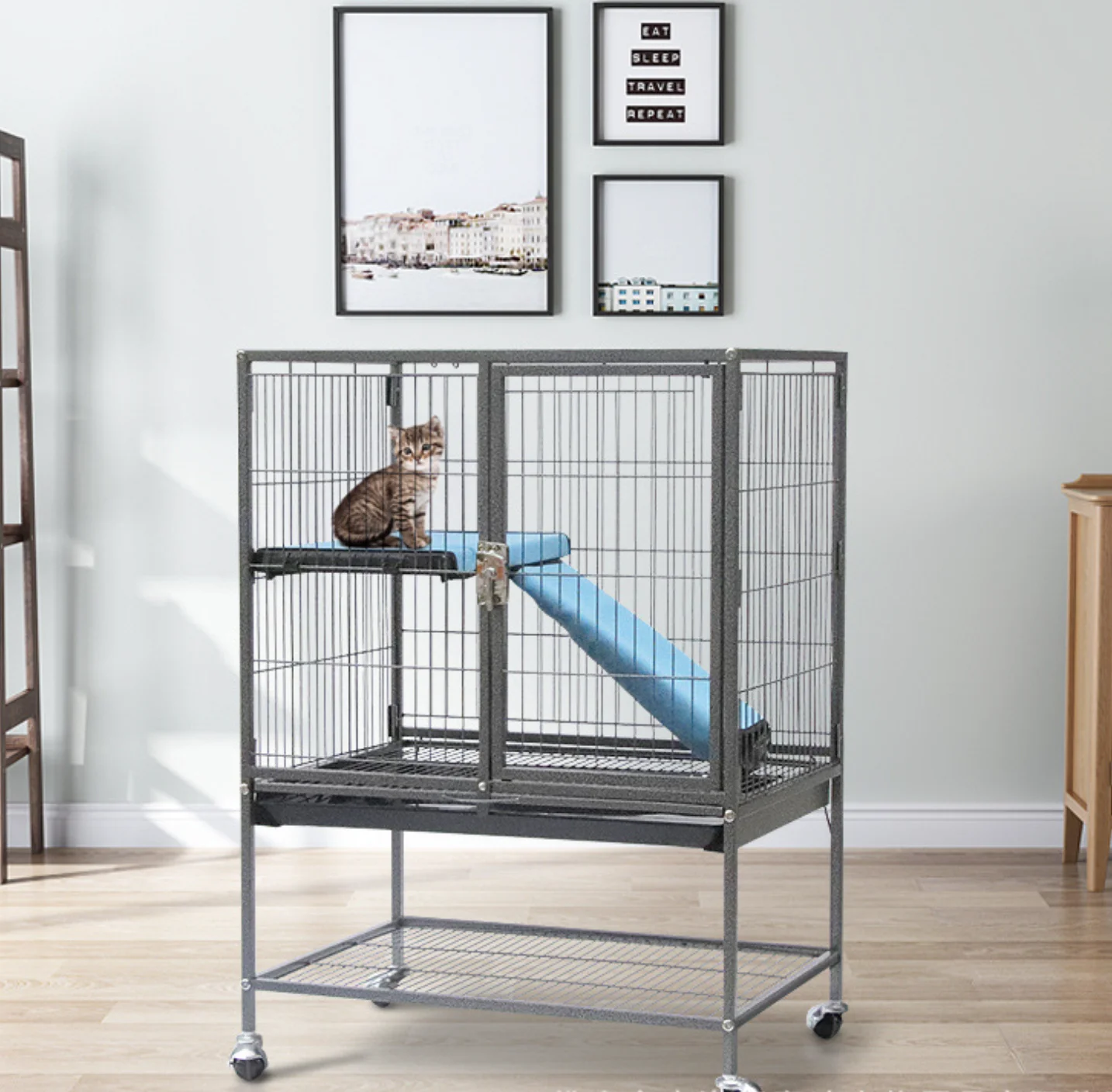 High quality two-open door with stainless steel wire pet cat cage outdoor metal for dog cat rabbit cage