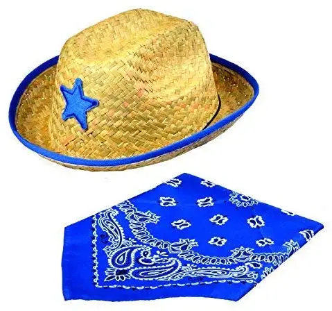 Party Favors Red Blue Sheriff Badge Cowboy Straw Hats With Plastic Star Cowboy Bandannas