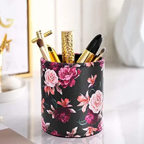 Accept Custom office school use organizer PU Leather Pen holder pen cup Holder