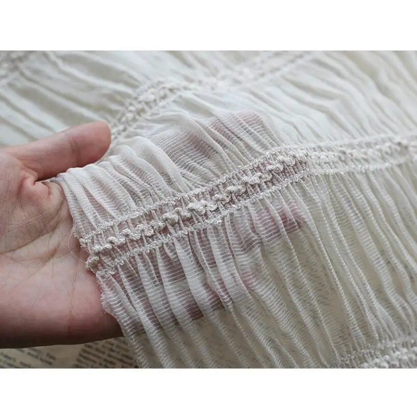 Embroidered chiffon stripe fabric breathable gauze embroidery wrinkled fashion women