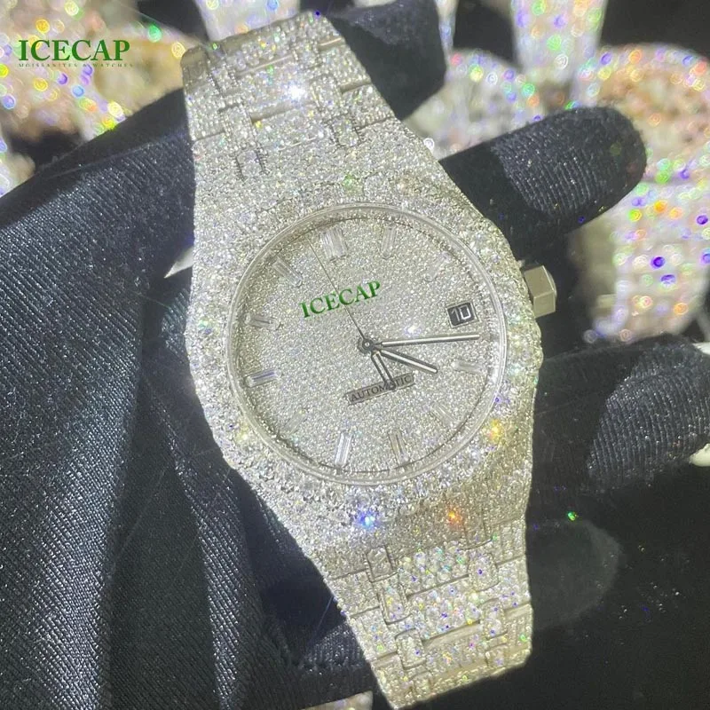 Custom Hand Made VVS Moissanite Diamond Brand Luxury Watch Automatic Movement Fully Iced Out Stainless Steel Watches