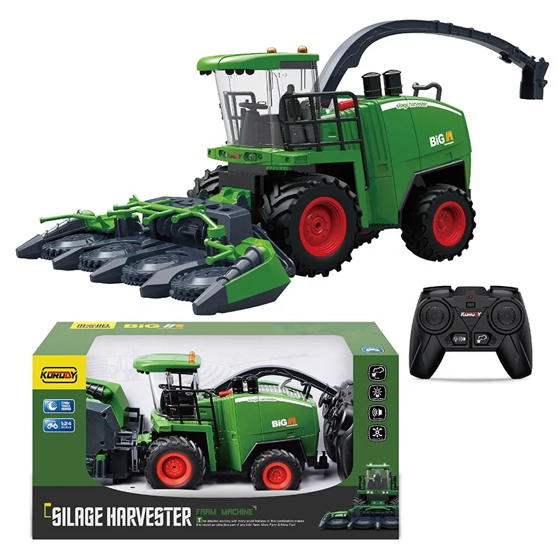 1/24 Remote Control Harvester Machine Car RC Farm Tractor Truck Corn Picker 2.4G Farm Vehicle Toy with Light and Spray for Kids
