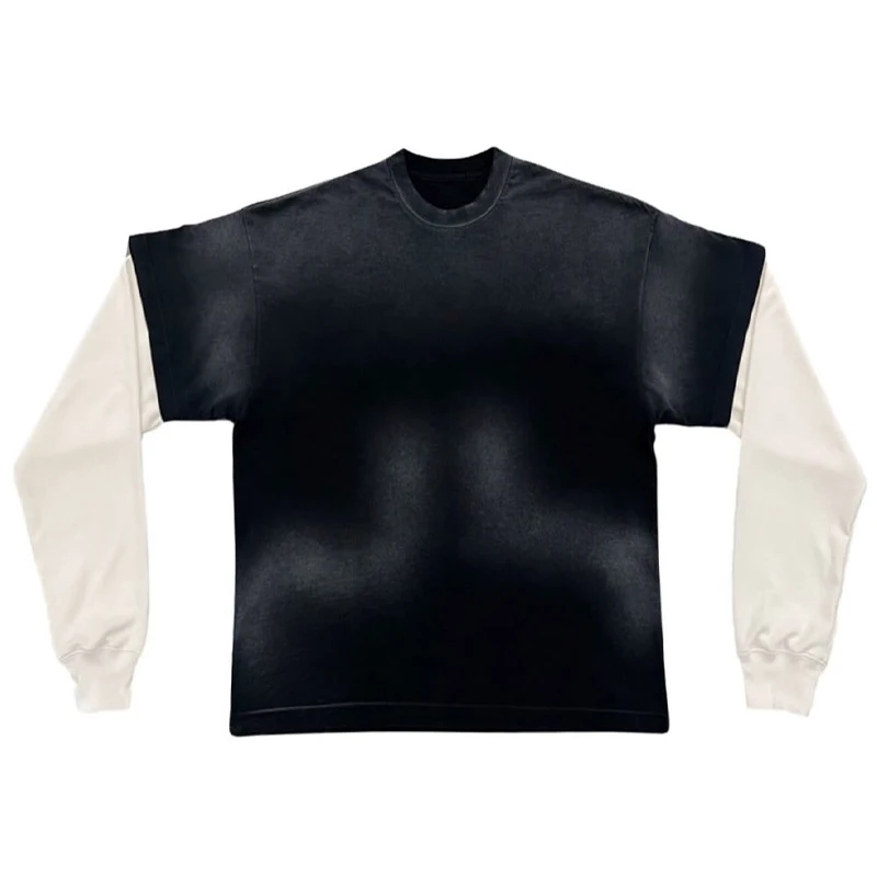 Blank T Shirt Screen Printing Raw Hem French Terry T Shirt Double Layered Long Sleeve Oem Custom Heavy Cotton for Men