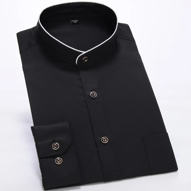 White Men Shirt 2022 New Banded Collar Mens Shirt Male Solid Long Sleeves Casual Cotton Oxford Mandarin Collar Shirts