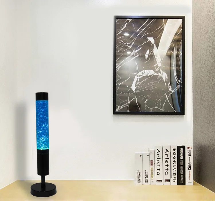 
15 inch fashionable luxury designer union ocean blue color cylinder floor shaped decor 3d led glitter light bedside lava lamp 