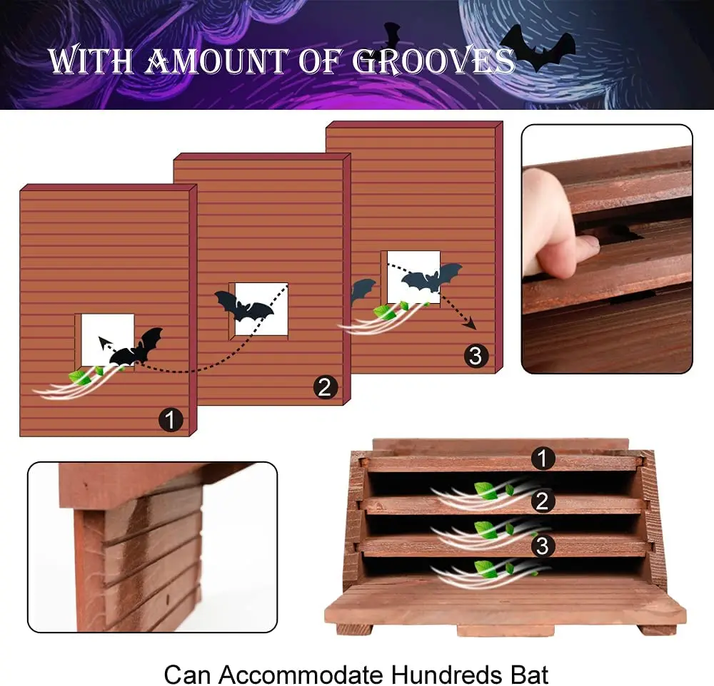 Custom Logo Different Sizes Bat Box Shelter Wooden Bat House For Garden Outdoors Bat House Shelter Clean Your Backyard