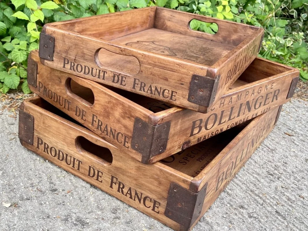 Vintage Wooden Serving Tray with Classic Design for Home Kitchen Dining Table Living Room Food & Jewelry Display Crates