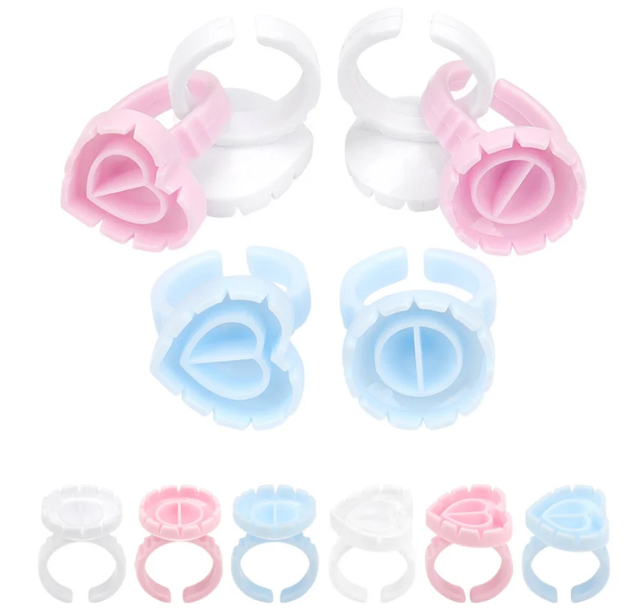 Pink/blue/white Eyelash Glue Cup 100pcs/bag Easy Fan Cup Lash Extensions Ring Blooming Sun Flower Glue Cup