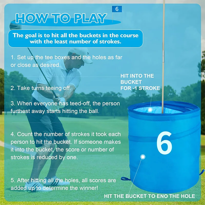 Factory Price Portable Outdoor Backyard Beach Golf Yard Game Bucket Golf Game 6-Hole Set Golf Chipping Game for Adults Family