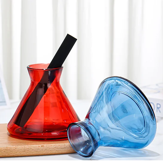 200ml wide mouth aromatherapy bottle horn spray glass empty bottle conical triangle rattan diffuser bottle decoration