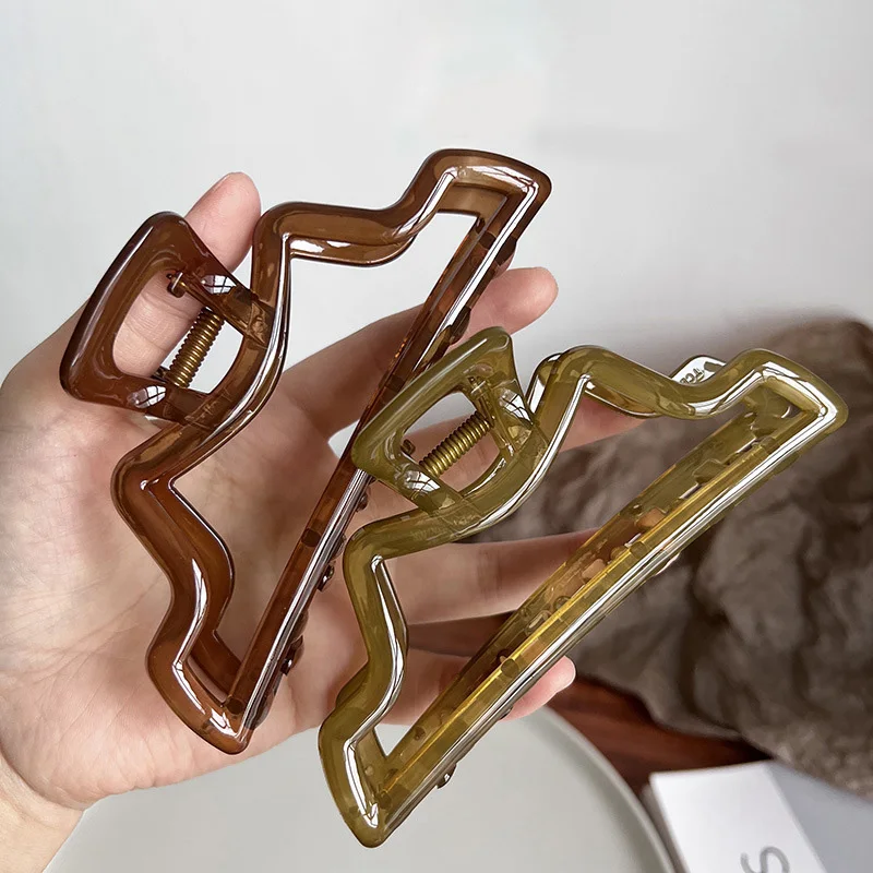 Custom Logo Olive Green Plastic Resin Large Hair Claw Clip Women Hair Accessories 12.8cm Big Claw Clamp For Women Thick Hair