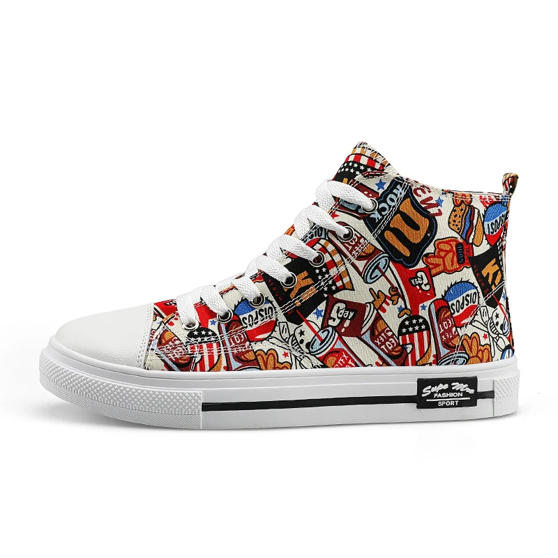 
2020 Hot Sale Unisex Retro Graffiti Canvas Shoe High Top Skateboard Shoes 