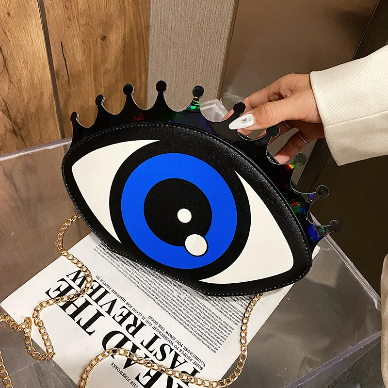 Evil Eyesexyh Quirky Bag Novelty Evening Chain Pursepromies Korean Handbags Waterproof Shoulder Bag for Women Girls Black PU 3pc