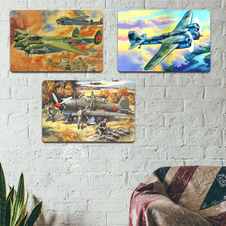 vintage  sign Aircraft customized Bedroom Living Room Wall Decor Metal Art UV Print Custo metal tin sign pin up girl aviation