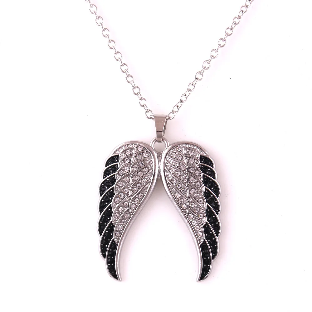 Fashion Factory Price Collection 316 Black and White Diamond Angel Wings Pendant Necklace