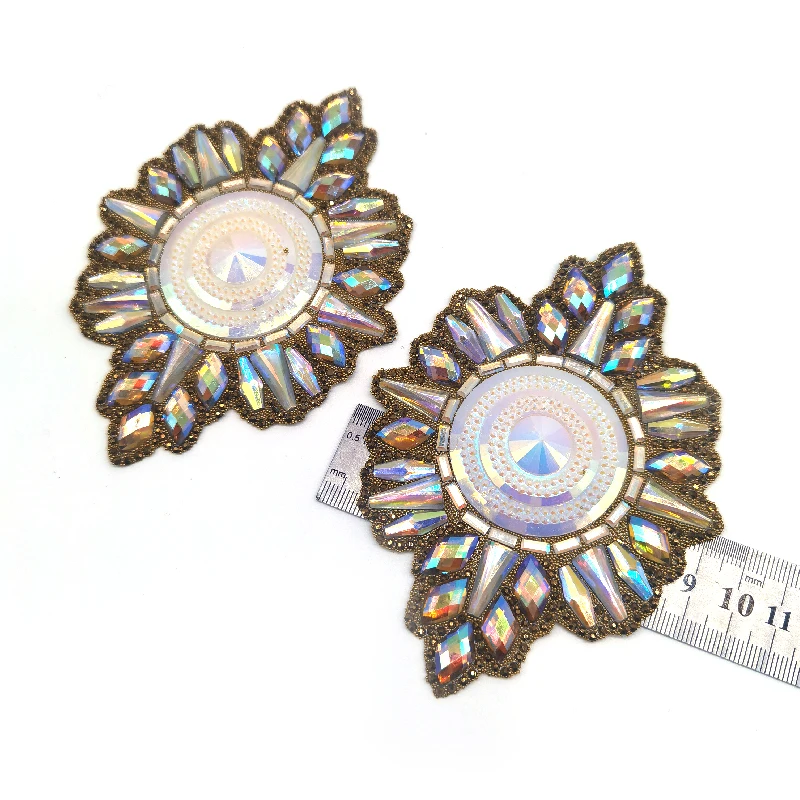 hot sale round nipple applique rhinestone patch diamante Iron On crystal motif appliques for samba dancing costumes decoration