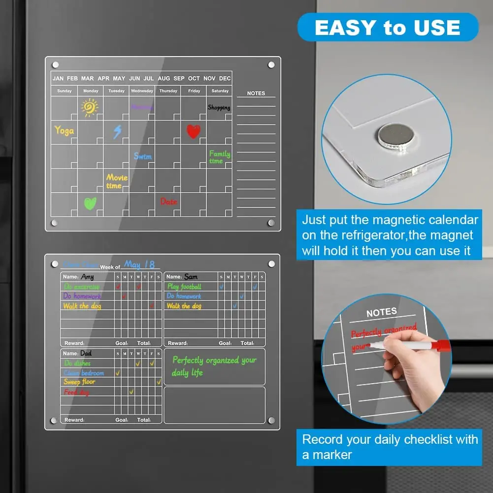Factory Supply Hot Sales Customized Wholesale Monthly Weekly Daily Calendar Planner Magnetic Dry Erase Acrylic Whiteboard