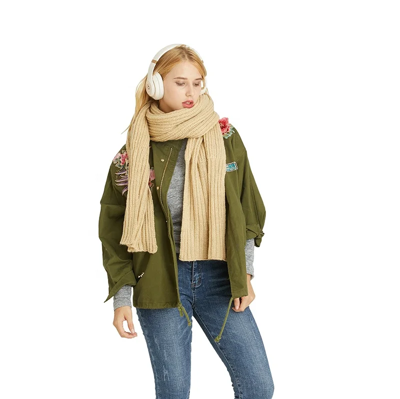 
2019 Hot Selling 100% Acrylic Winter Scarf Solid Colour Long Size Ladies Knitted Scarf 