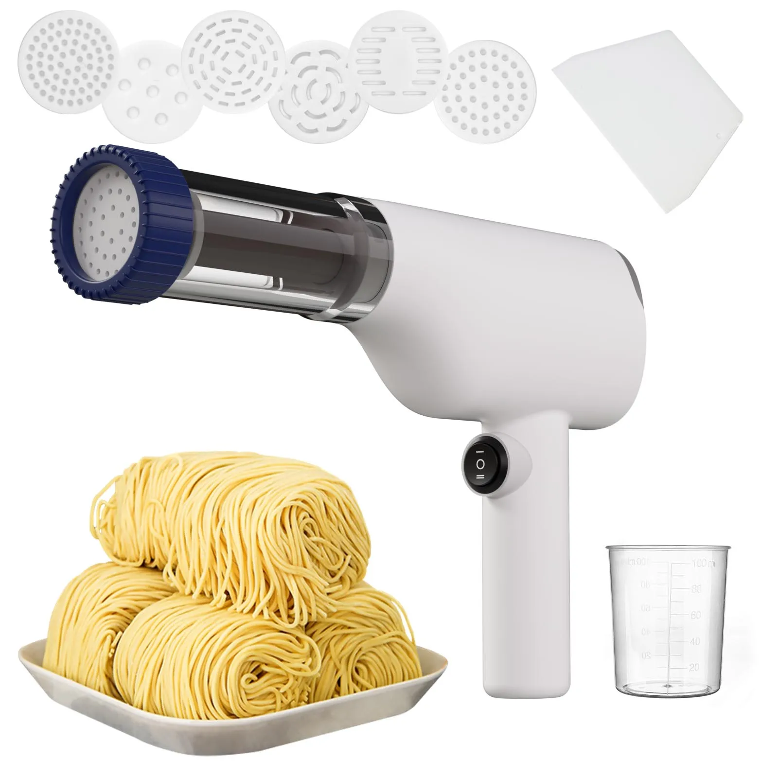 6-in-1 Cordless Pasta Machine Portable Noodle Maker with Moulds and Cutter for Homemade Pasta and Sausage Handheld Pasta Maker