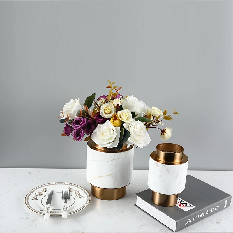 Orchid Gold Flowers Marble Vase Unique Modern Chinese Decorative Stone Vase for Wedding Flower Arrangements