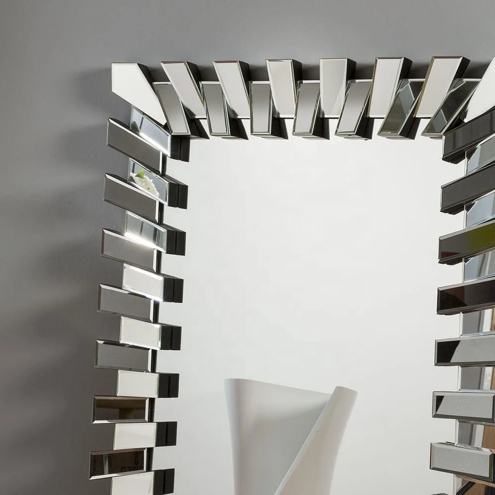 Factory Wholesale 3D Frameless Venetian Large Rectangle Bevel Crushed Diamond Design Mirrors