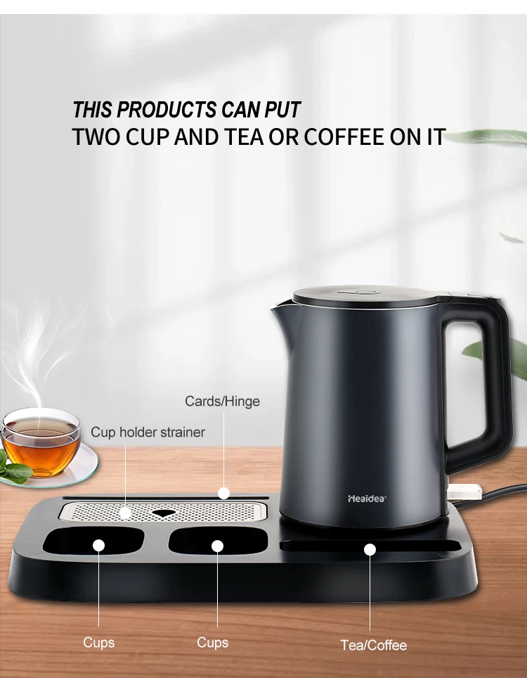 Heaidea Hotel used stainless steel 0.8l electric water tea kettle with tray set