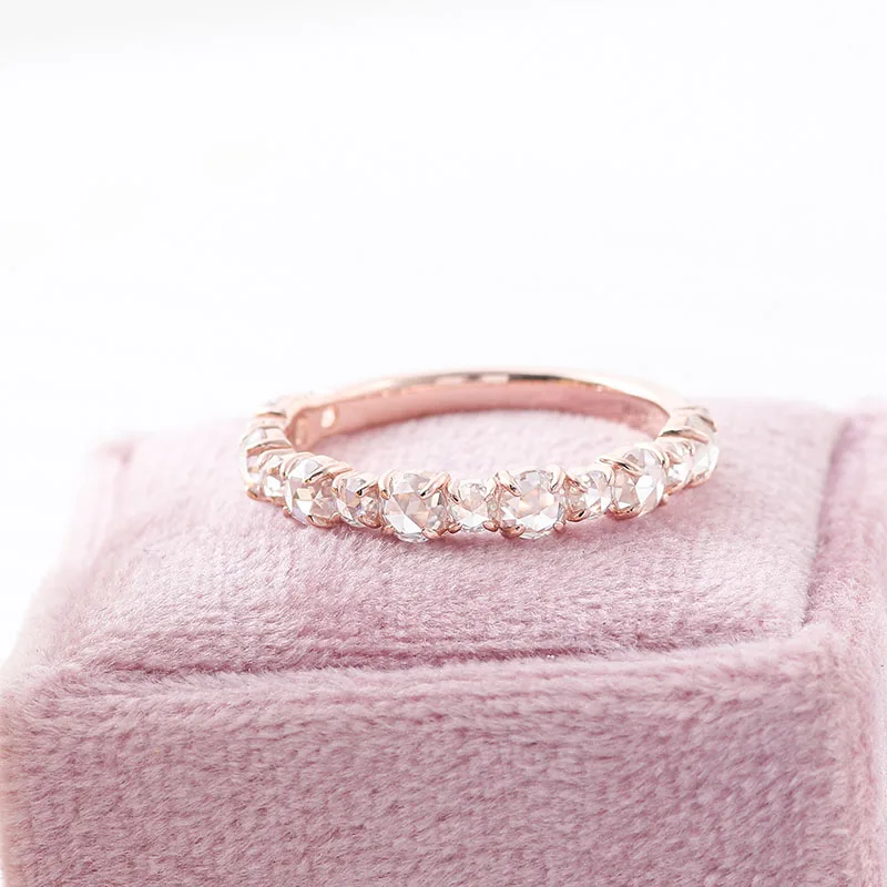 Fine Jewelry Simple Style 14k Rose Gold Ring Small Size Rose Cut Moissanite Diamond Ladies Lovely Ring Party Ring