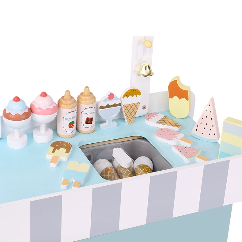 Wholesale Wooden Cone Shopping Cart Toy Plastic Ice Cream Truck Kitchen Toys for Girl