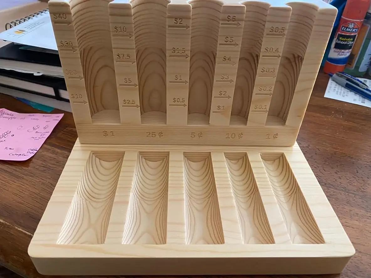 Wooden Coin Sorter and Counter Large Capacity Store up to 460 Coins  Unique Piggy Bank with 5 Compartments Great