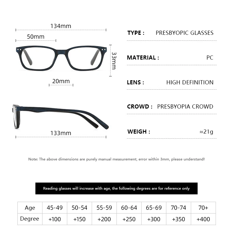 Wholesale Newest Hot Sales Anti Blue Light Blocking Eyewear Square Frames Eyeglasses Men Reading Glasses