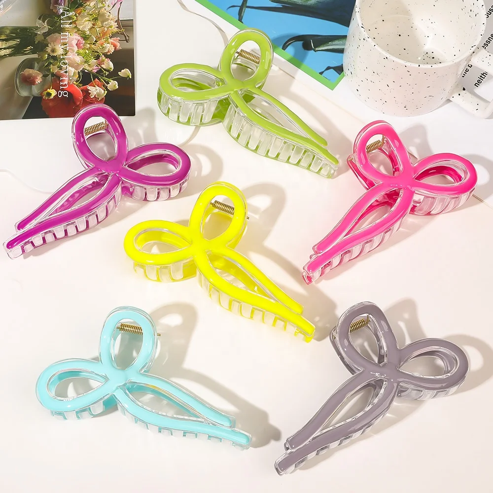Korea Summer Sweet Hair Clips PC Large Bow Woman Large Plastic Resin Hair Claw Clips