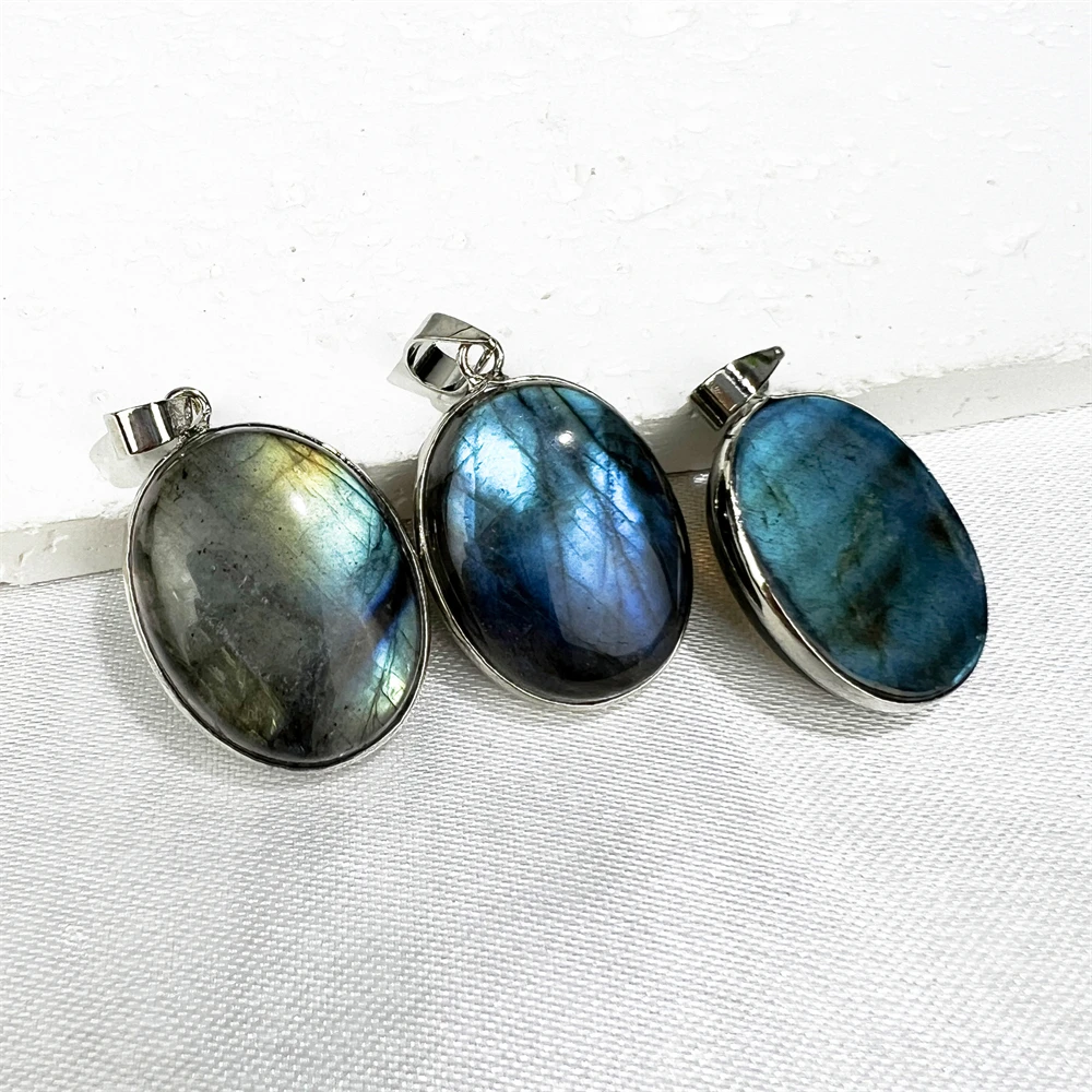 Spiritual Products Blue Flash Labradorite Gemstone Crystal Pendant Silver Bezel Oval Labradorite Gemstone Necklace Pendants