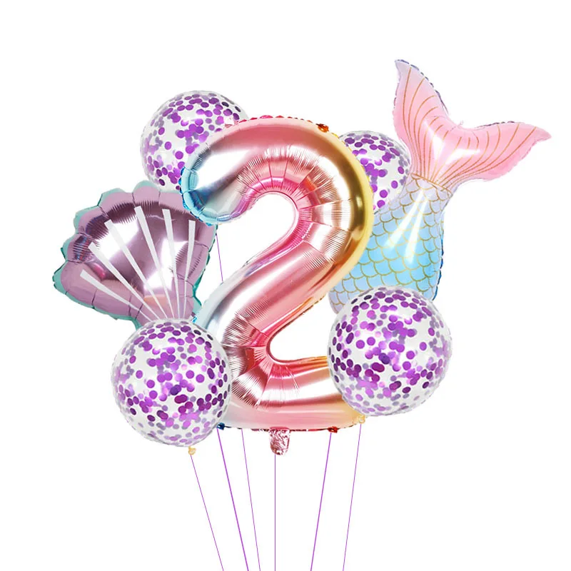32inch Mermaid Digital Birthday Aluminum Film Balloons Baby Girl Pink Air Balloons Birthday Party Decor Kids Toys Unisex Set 60g