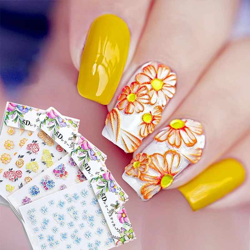 Mobray 3D Nail Stickers valentine nails snow flowers Decoration Decal 3D Transfer Adhesive love Colorful Nail Art Tips Manicure