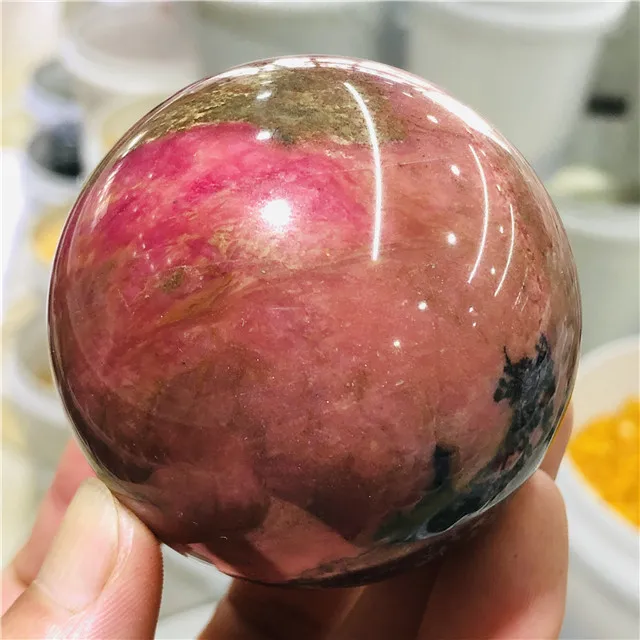 high quality natural crystal Peach blossom stone sphere polished healing rhodonite crystal quartz ball for sale