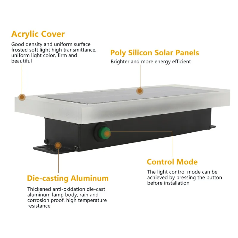 Outdoor Solar Wall Light 20-200cm Long Strip Wall Mounted Lights IP65 Waterproof Garden LED Solar Wall Lamps Outside