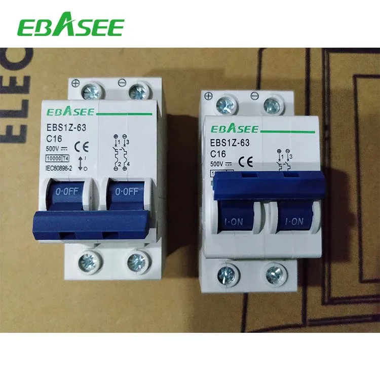 dc solar energy system 1 2 3 4 poles 2 pole dc 500V 800V1000v 63 125A amp dc mcb