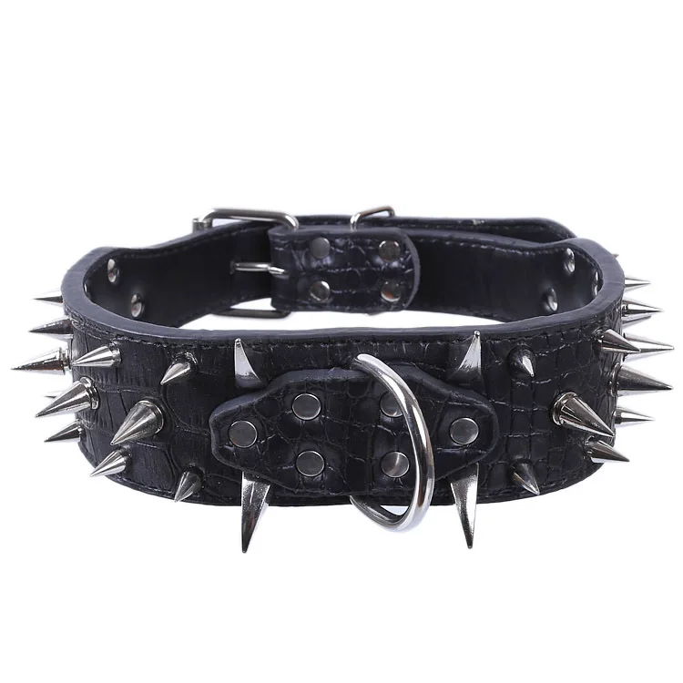 Multicolor Optional Popular Wide Studded PU Leather Spiked Dog Chain Collar