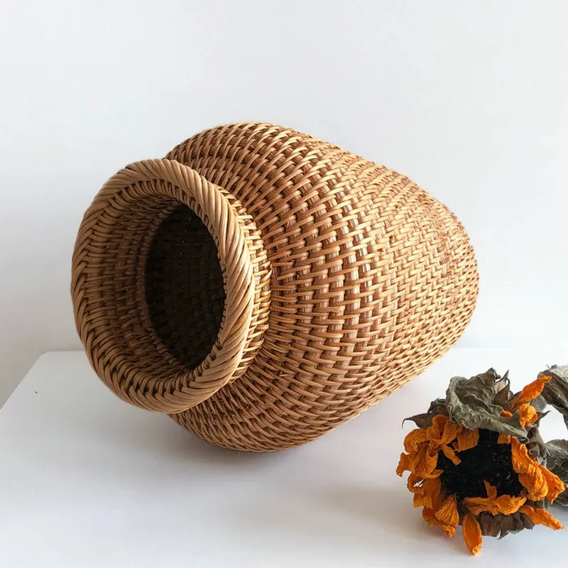 Wicker Rattan Vase Basket Art Desktop Woven Flower Vases Decoration Plants Flower Pot for Living Room Decoration Home Organizer