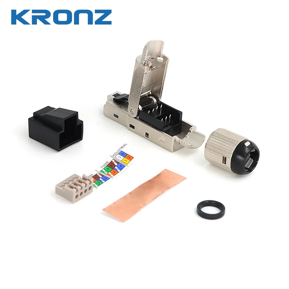 KRONZ Tool-Free RJ45 Connector 8P8C Zinc FTP Alloy Shielded Termination Plug CAT8 Shielded Modular RJ45 Connectors