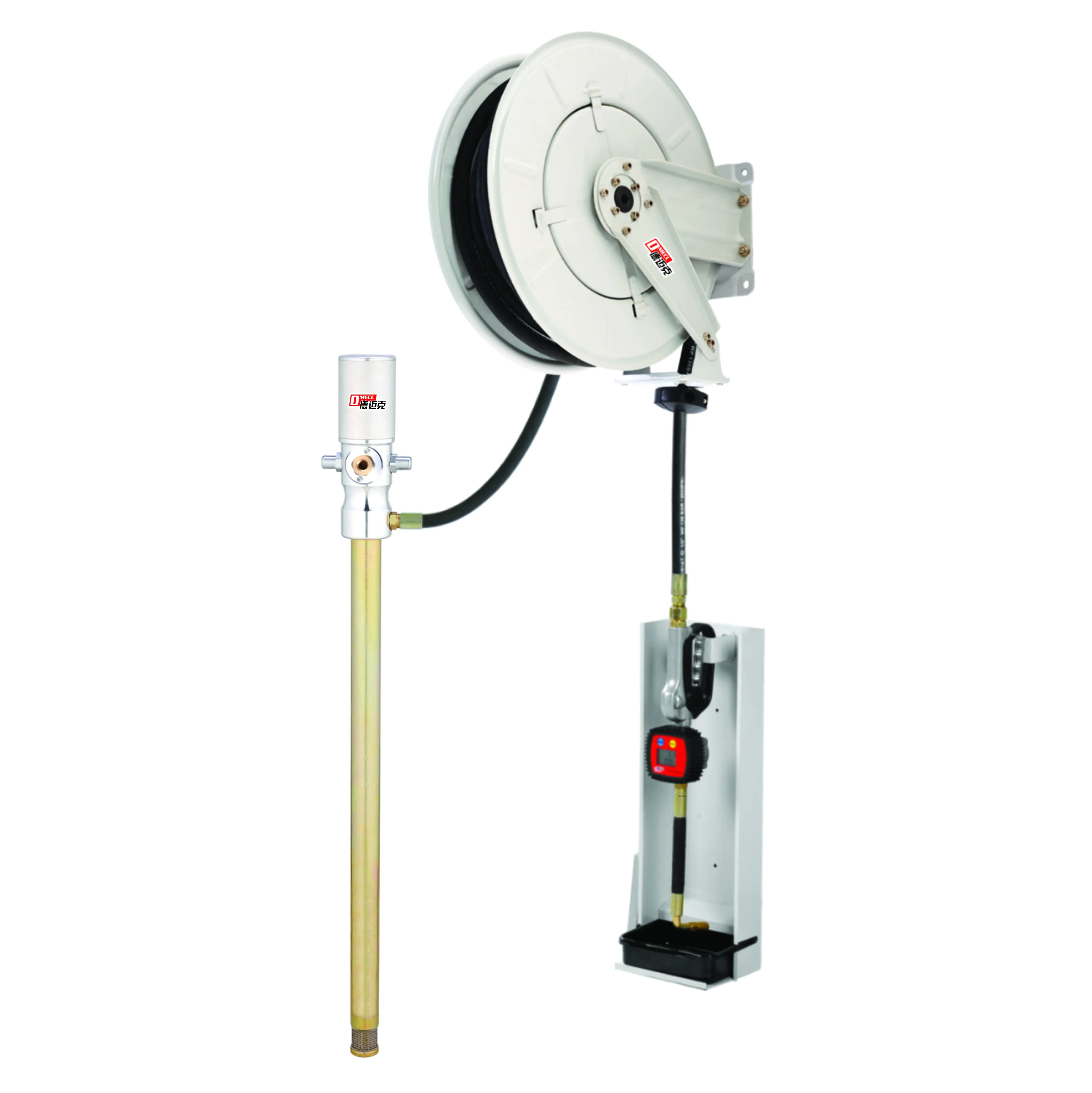 Oil Dispensing systems Kit with Hose Reel pump  applied on drum or tank equipped with swiveling hose reel