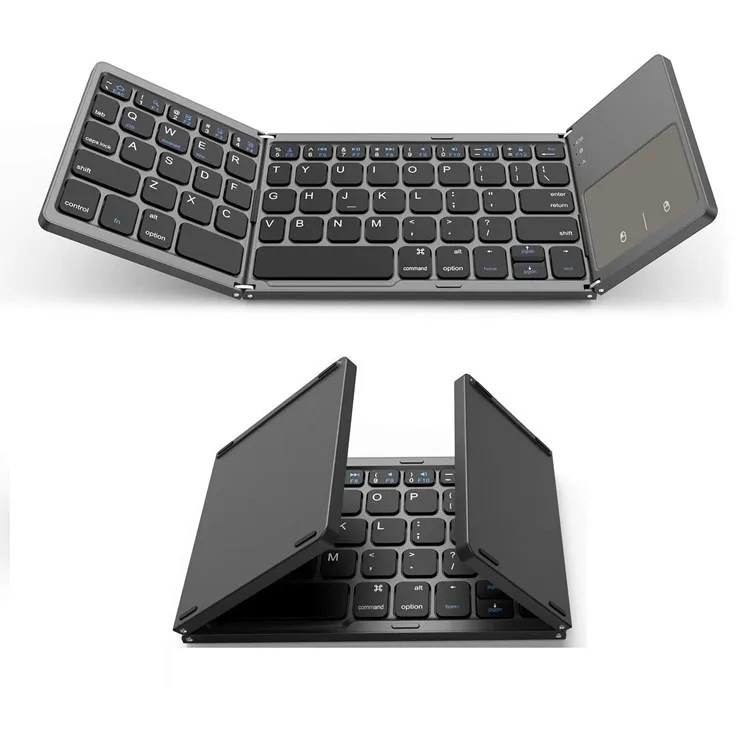 Portable Slim Dual Mode BT&USB Wired Rechargeable Keyboard with Touchpad Mouse Gray Wireless Foldable Keyboard