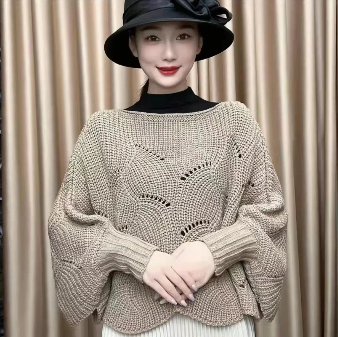 Spring Fall Batwing Off The Shoulder Sweater Women Korean Style Crochet Sexy Crop Top Knitted Women Poncho Sweater For Ladies